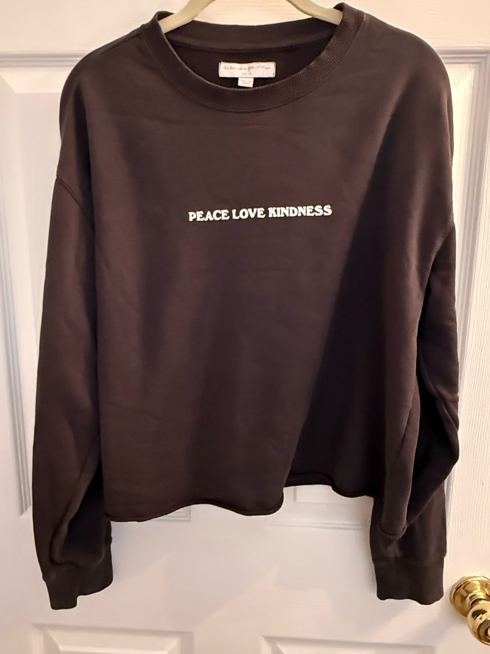 Spiritual Gangster Charcoal "Peace Love Kindness" Crewneck Cropped Sweatshirt
